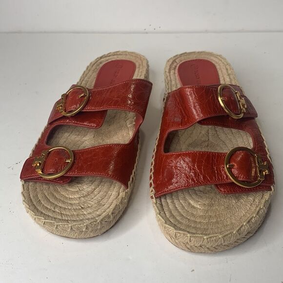 Tory Burch Selby red leather espadrille slides NWOB - Picture 5 of 8